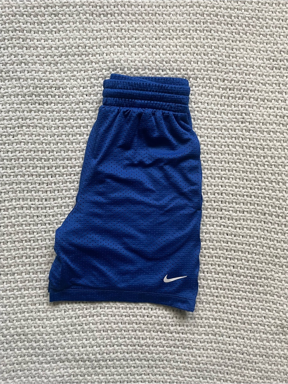 Nike Boy’s Blue Athletic Mesh Shorts with White Swoosh
